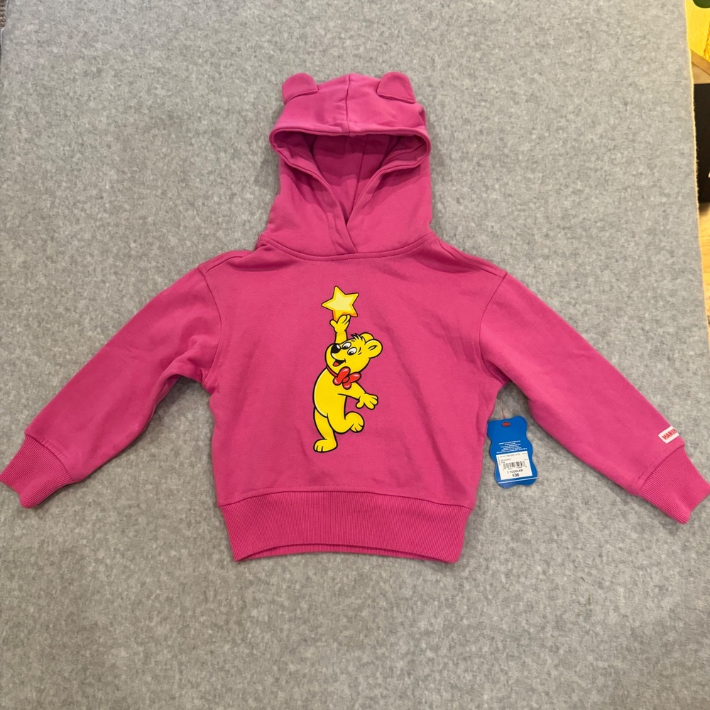 Haribo JCPenney Toddler Pink Gold Gummy Bear Graphic Hoodie w/Bear‎ Ears 2T NEW